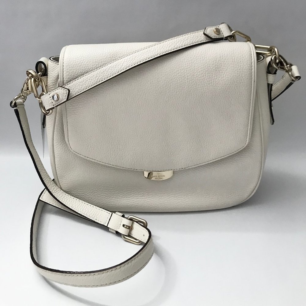 NWT Kate Spade Mulberry Street Alecia Crossbody Pebbled Leather White (Cement)
